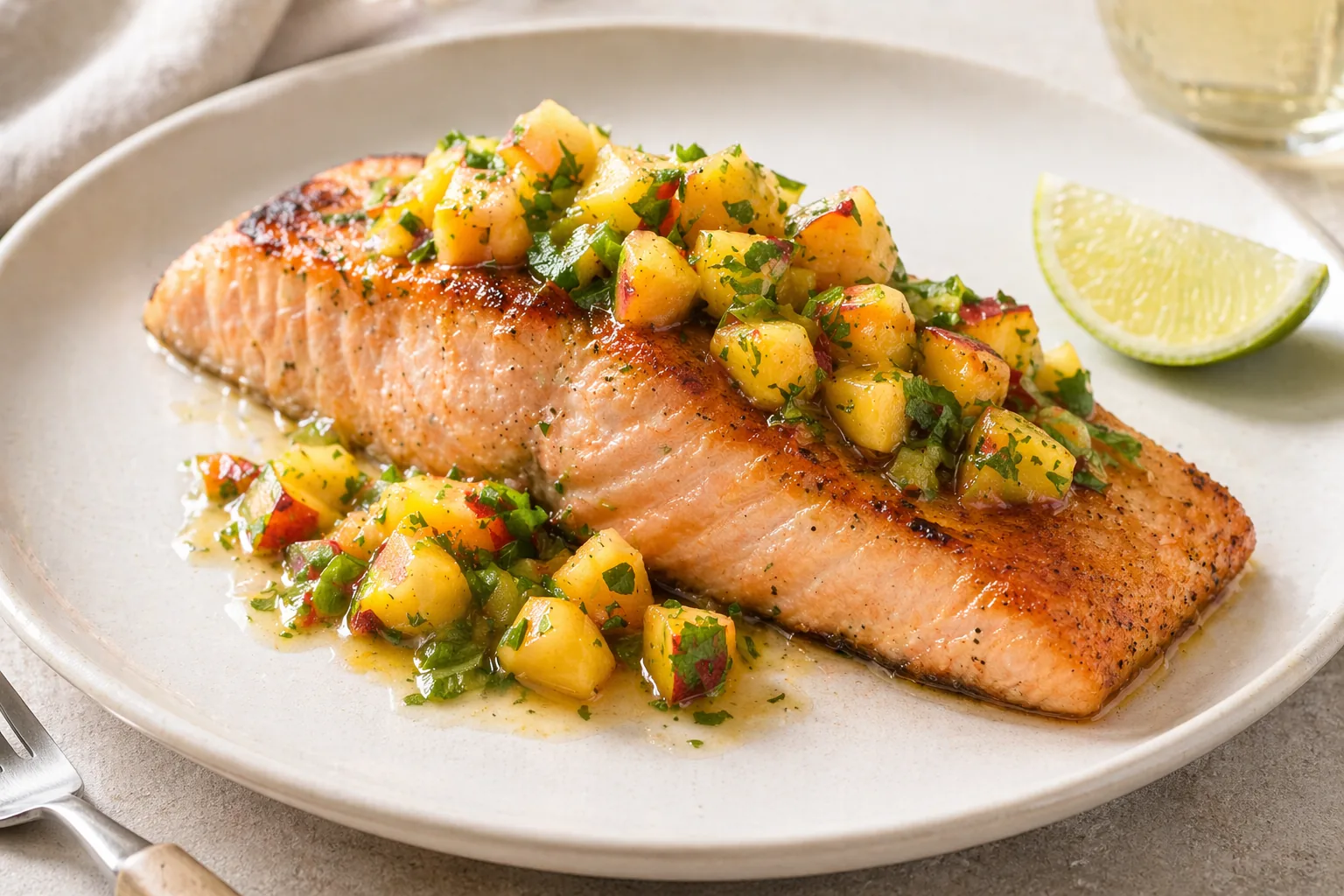 Лосось на гриле с персиковой сальсой