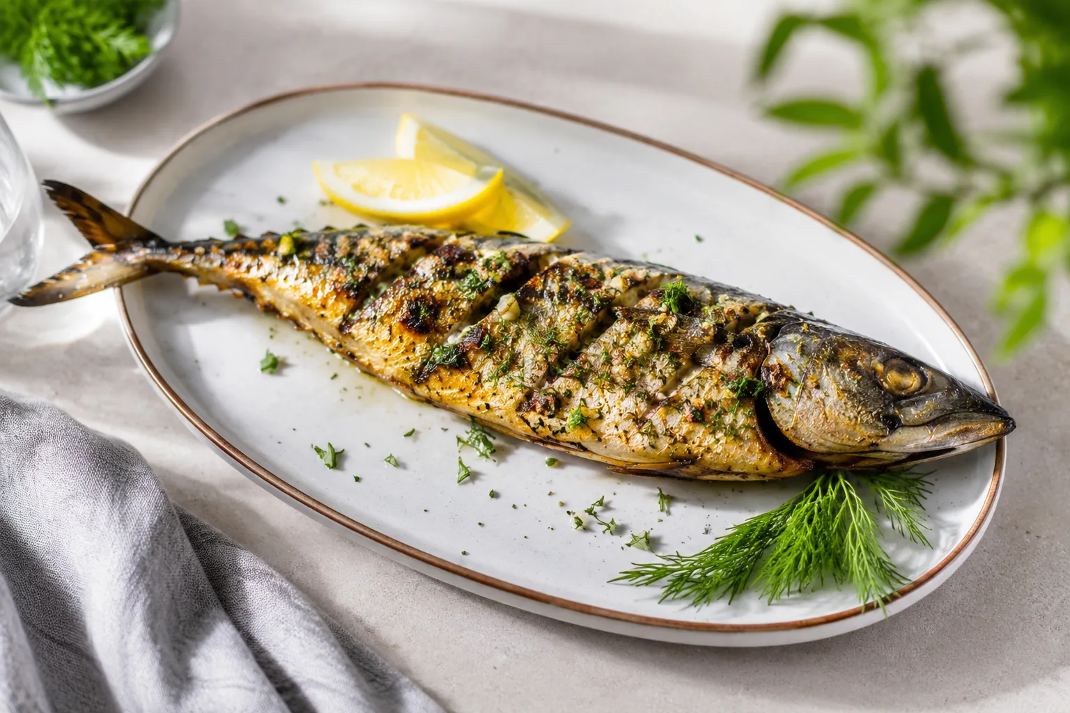 Жареная скумбрия с чесноком и укропом